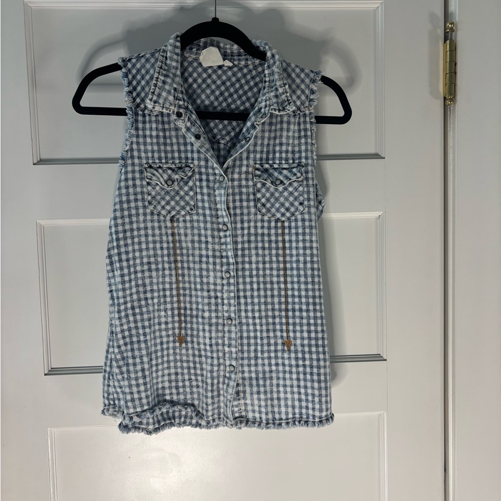 White Crow Blue and White Checkered Tank Top
